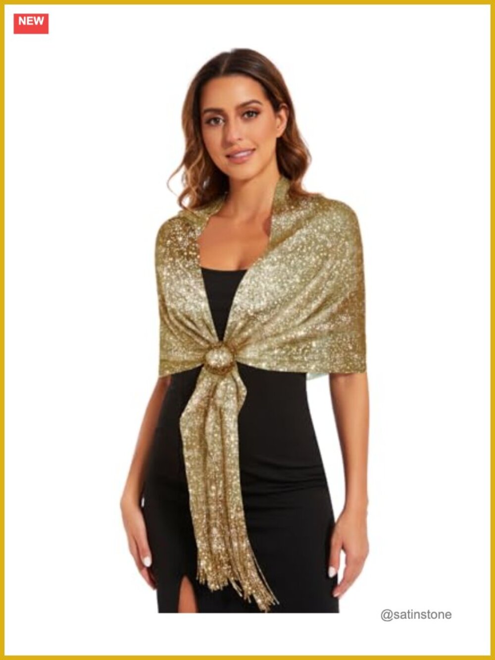 Sparkling Metallic Shawl Wrap with Buckle for Evening Party Wedding
